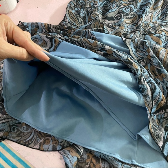 Vintage 90's Blue Paisley Long Midi Skirt Womens Large R.EQ. Layered Ruffle Hem - Picture 6 of 13